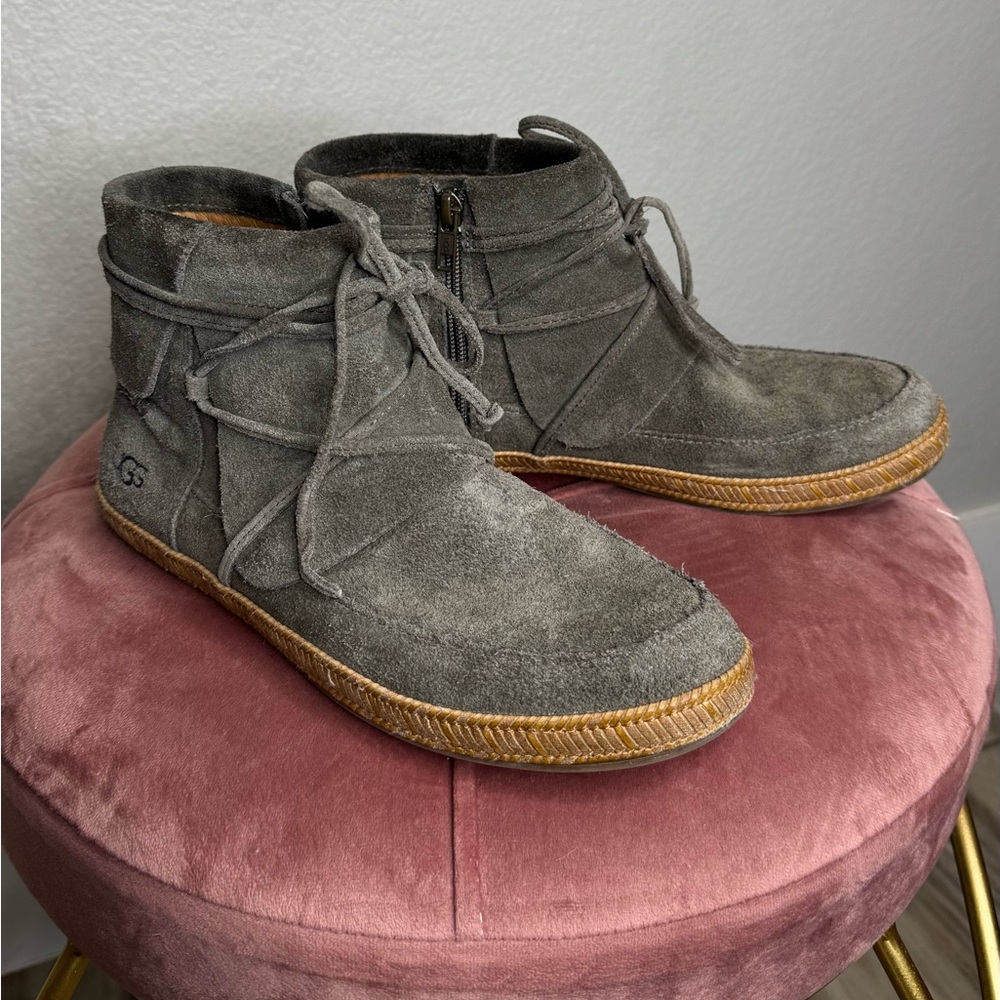 UGG Suede Ankle Booties Women’s US 7.5 Grey‎ Lace‑Up Casual Booties